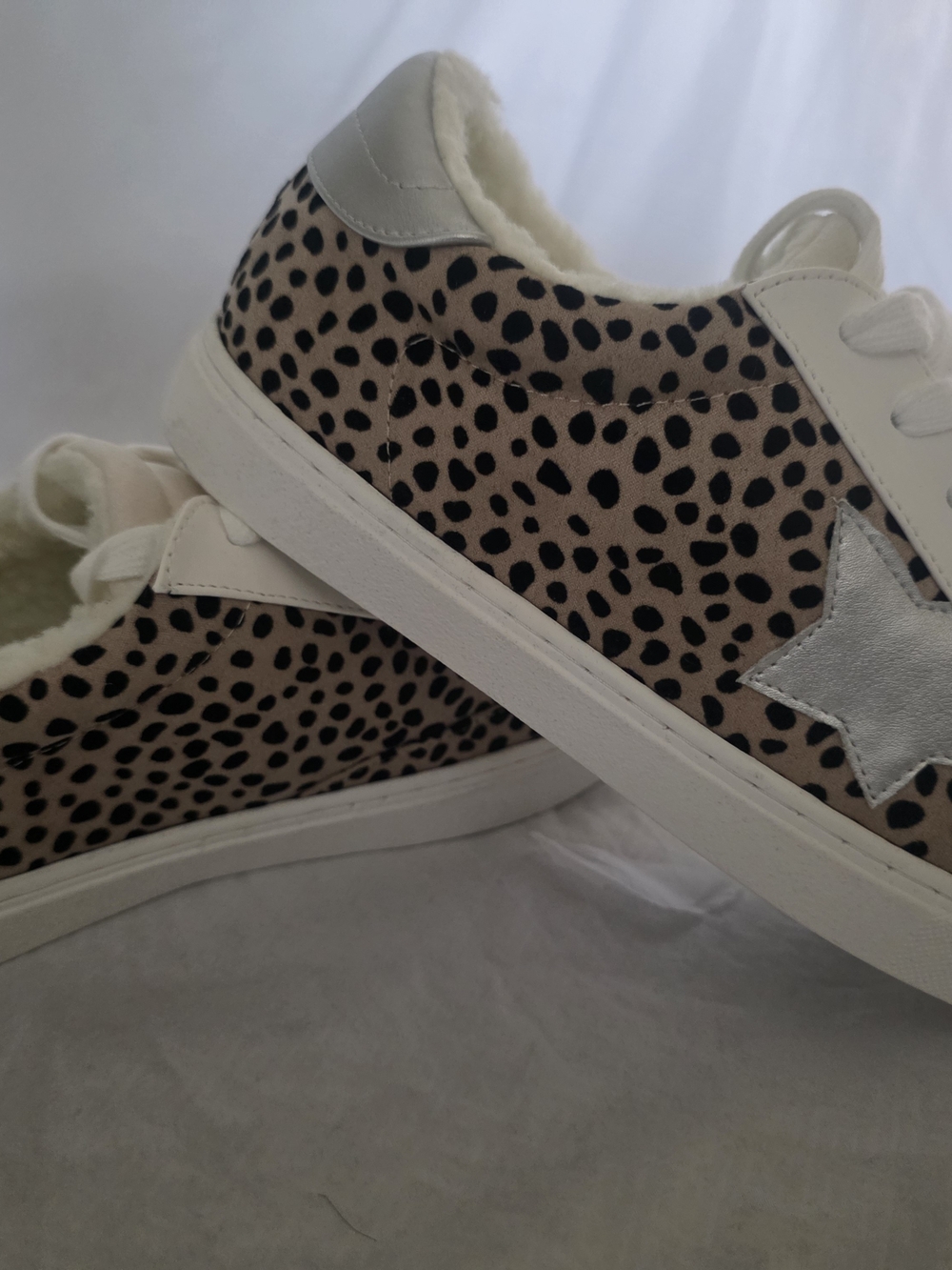 Beige Leopard-Print Lace-Up Sneakers with Silver Star Accent - Picture 9 of 9